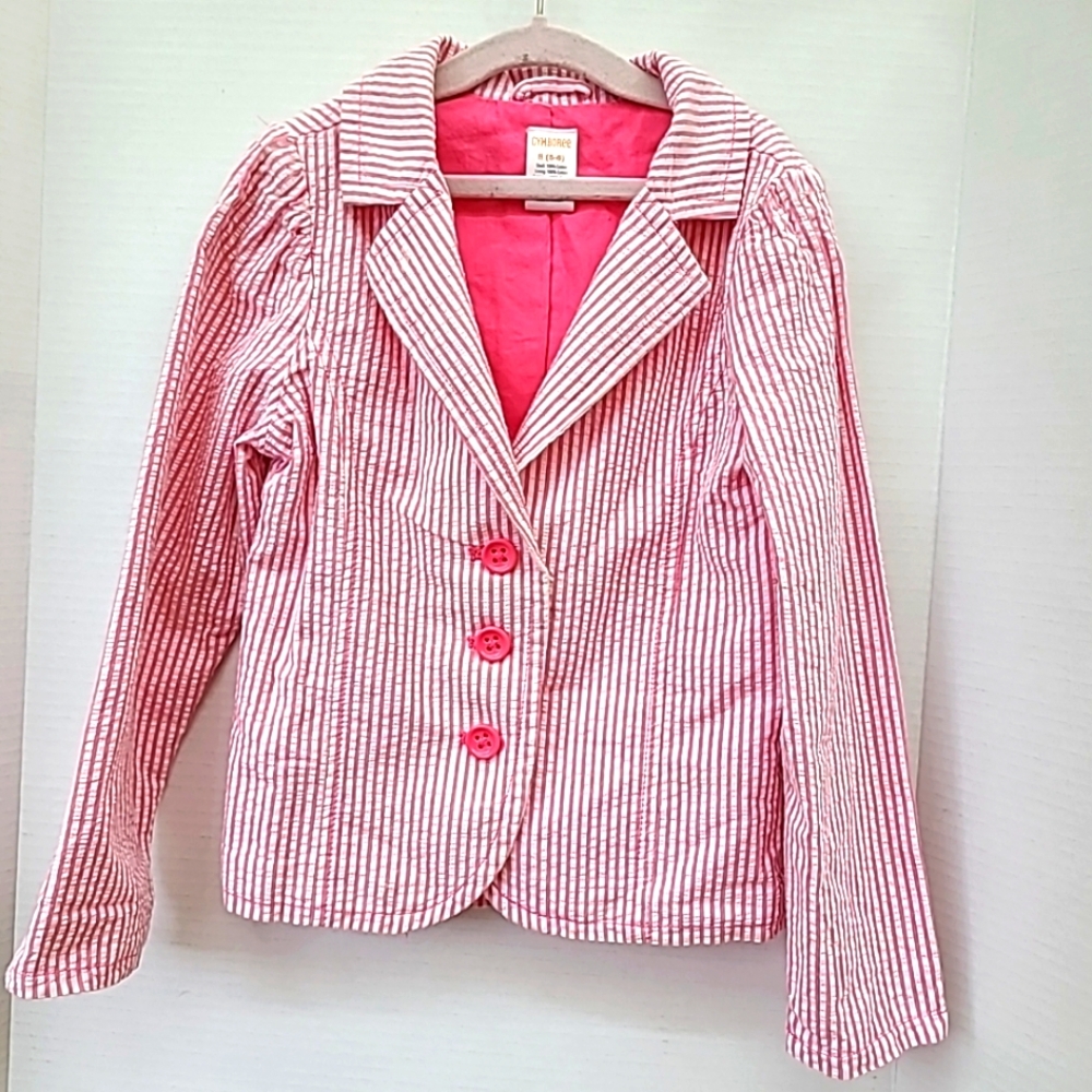 Gymboree Girls Jacket Size S (5-6) 100%Cotton Pink White Pinstriped